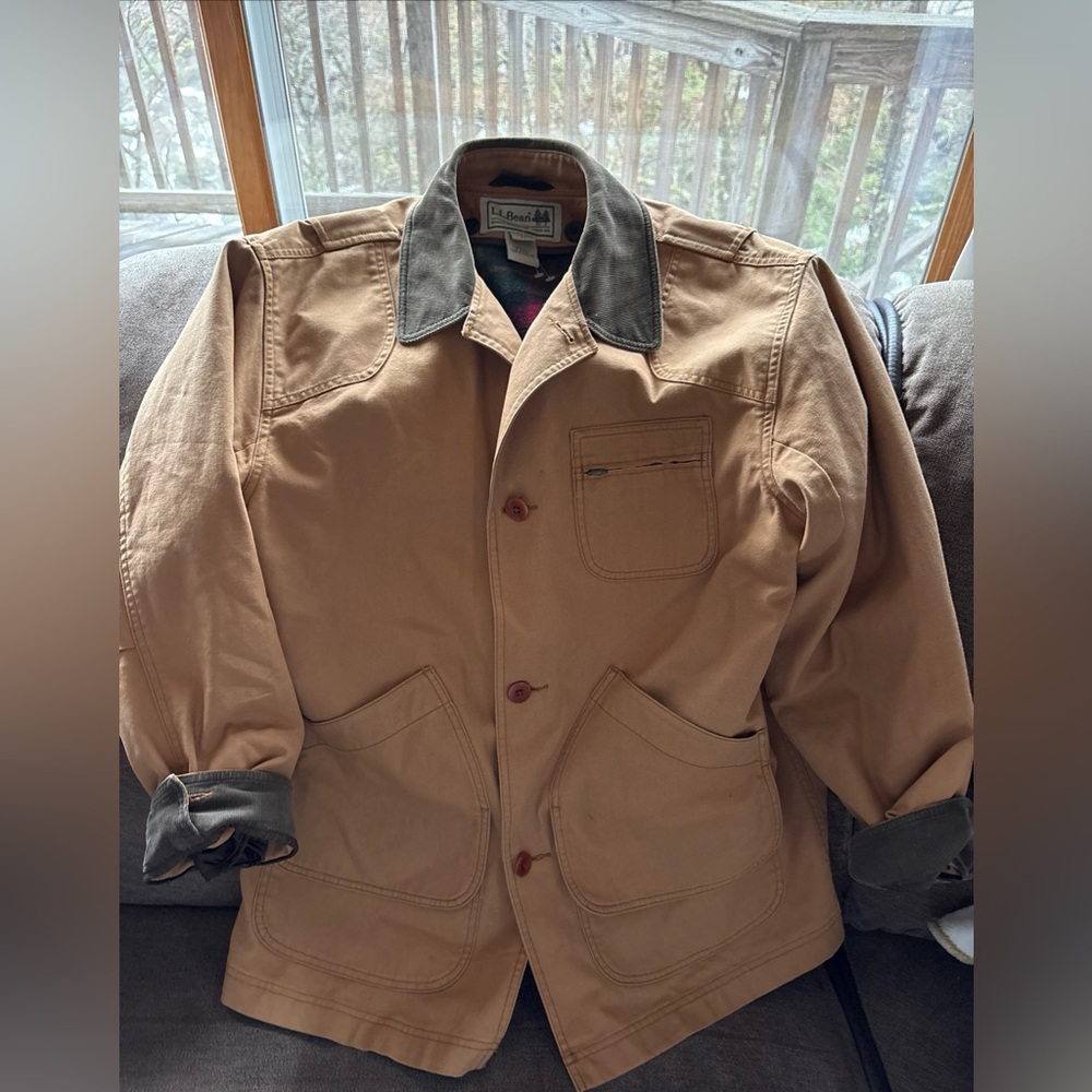 L.L.Bean Field Chore Coat Men's L Beige WOOL LINER Removeable Corduroy Collar